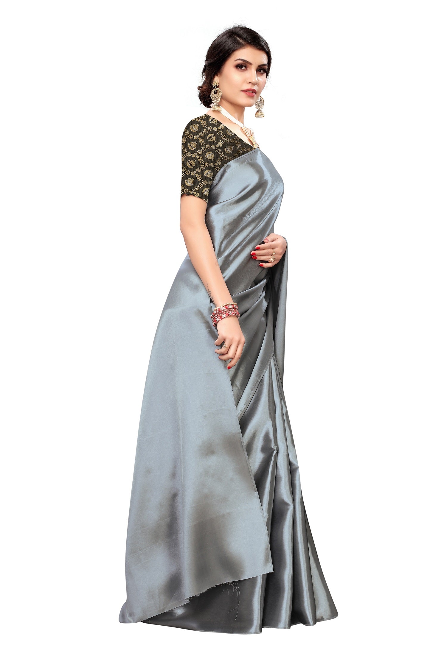 Vamika Satin Plain Grey Bollywood Style Saree