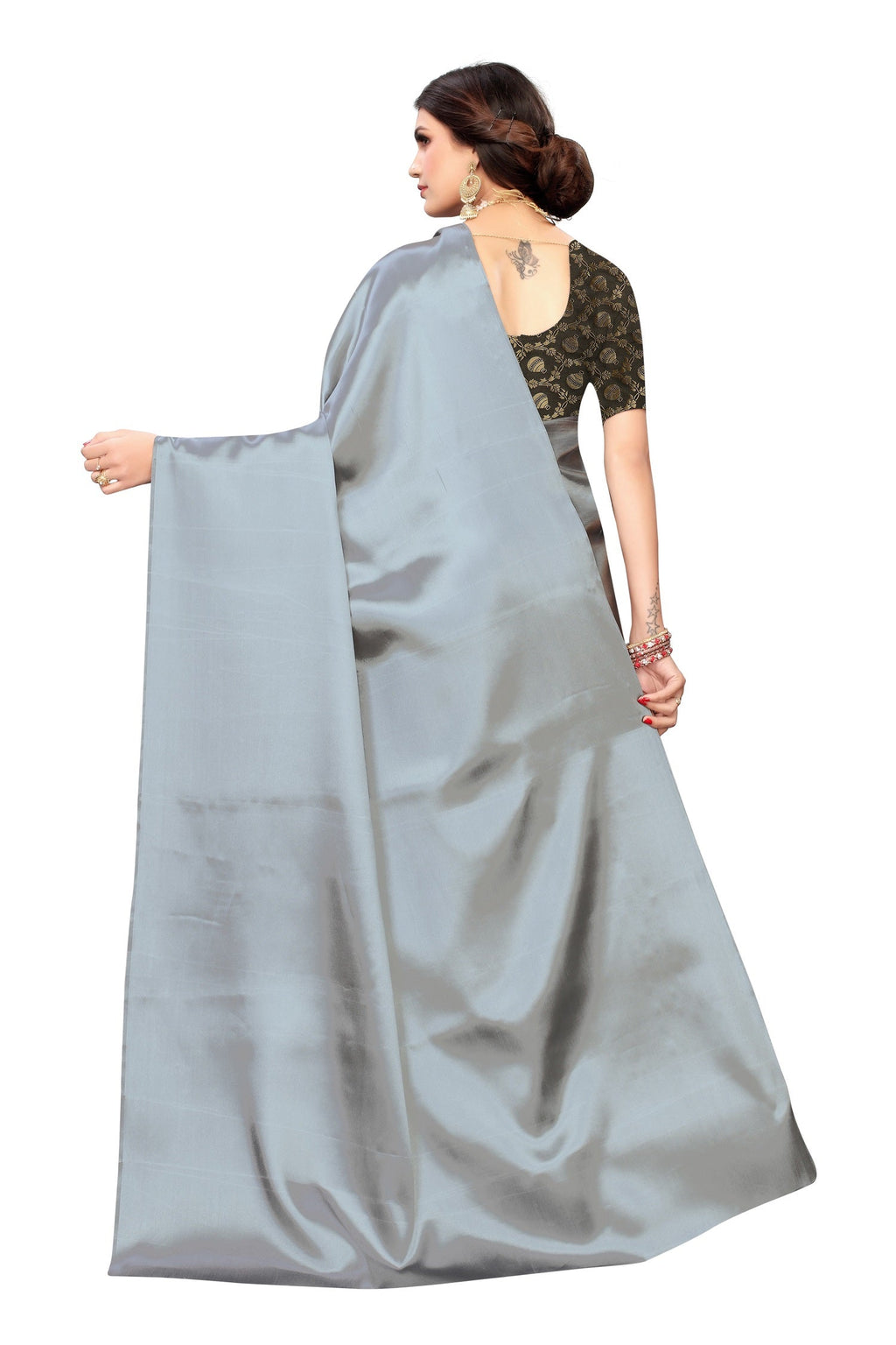 Vamika Satin Plain Grey Bollywood Style Saree