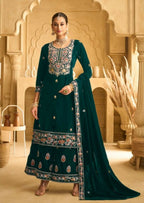 Anaita Dark Green Embroidered with Beads Velvet Stitched Plazo Suit - Distacart