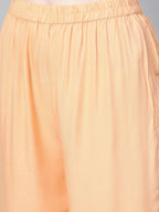 Yufta Women Sea Green & Peach Embroidered Kurta with Palazzo