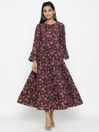 Miravan Women's Maroon Floral Bell Sleeves Anarkali Kurta
