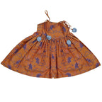 Mhyssa Pleated Sleeveless Orange and Blue Round Neck Frock