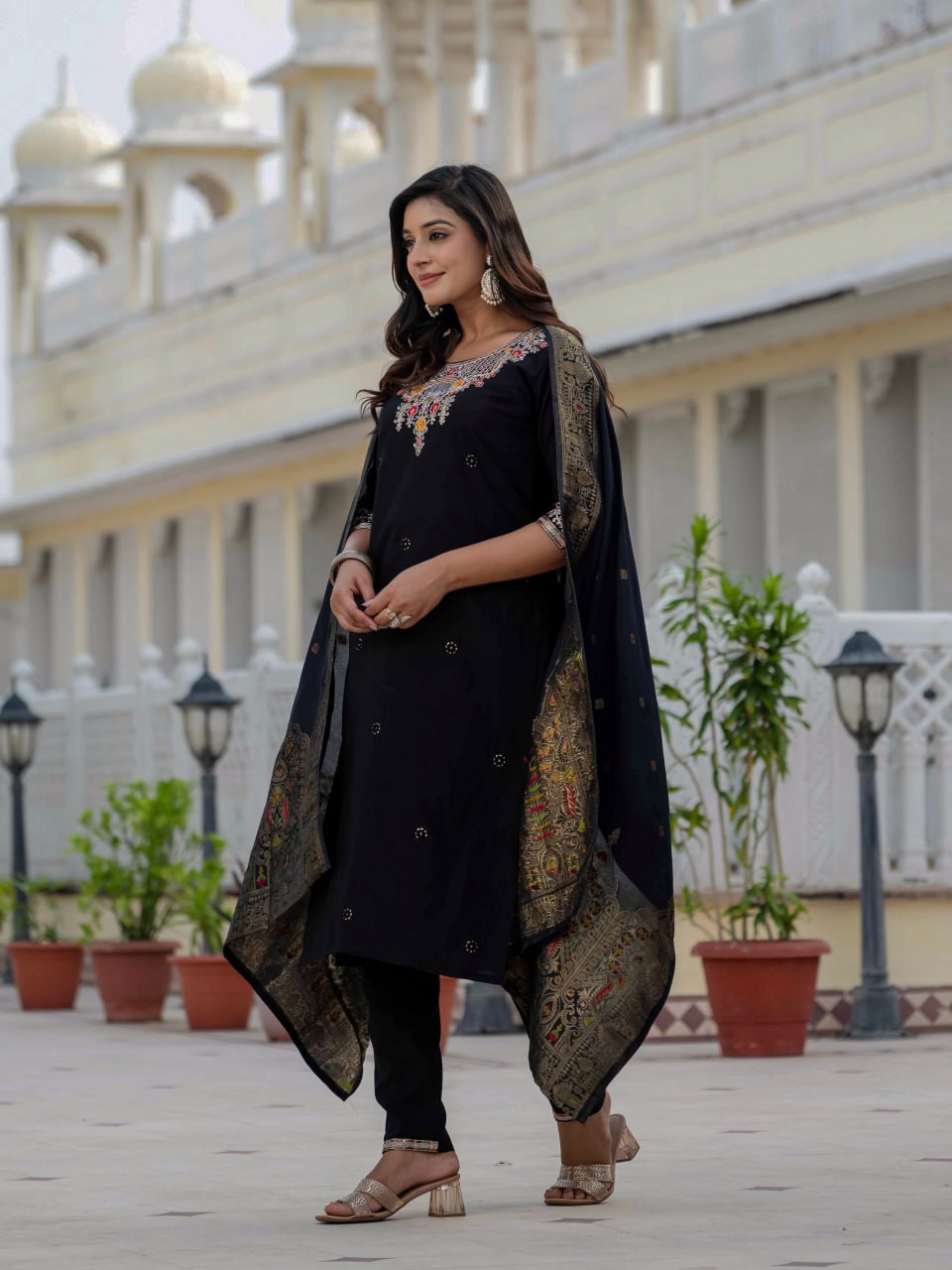 Lehenga Mart Designer Ready To Wear Kurta Pant With Dupatta For Women-Black - Distacart