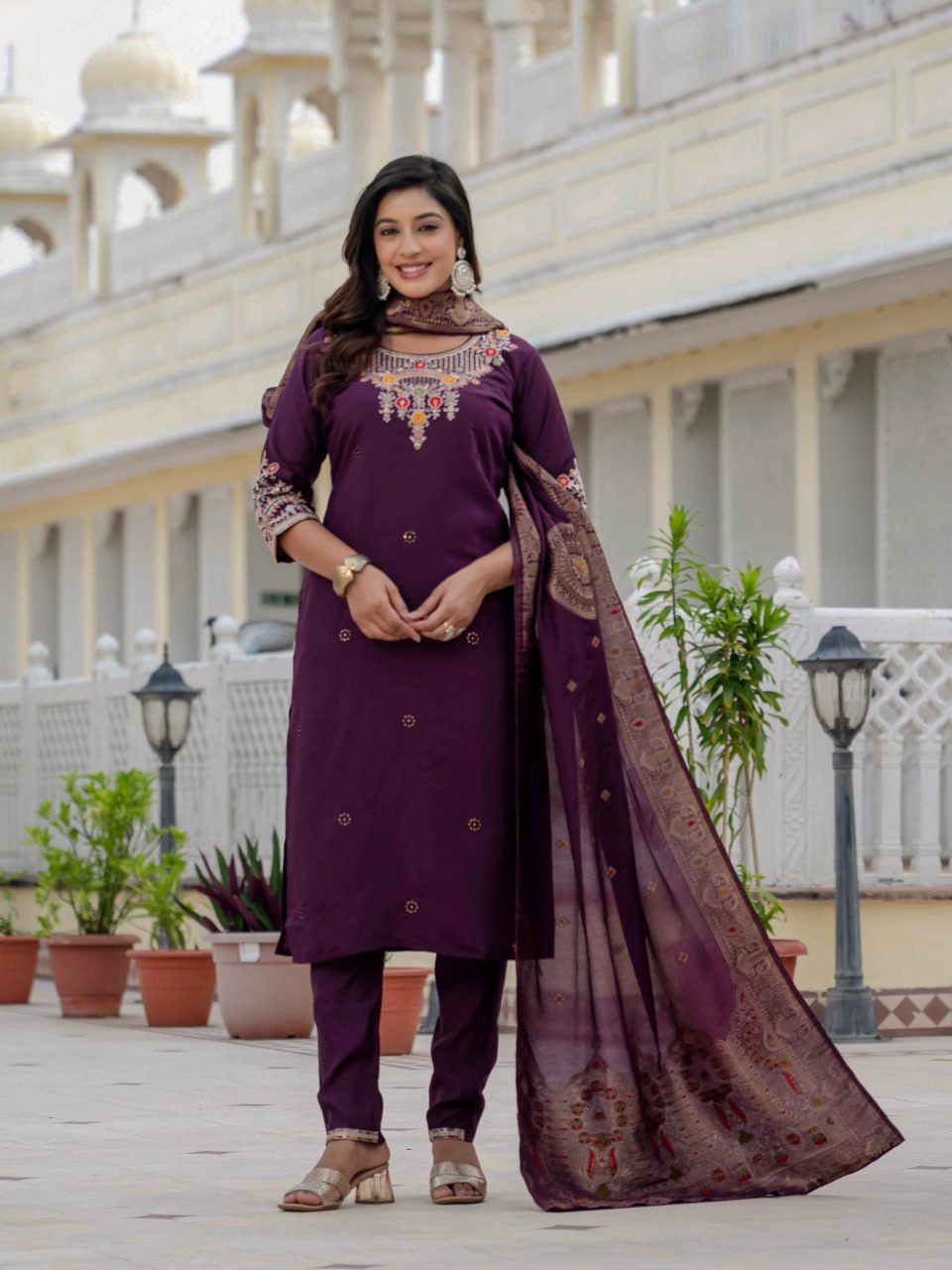 Lehenga Mart Designer Ready To Wear Kurta Pant With Dupatta For Women-Wine - Distacart