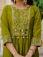 Lehenga Mart Designer Anarkali Suit Ready To Wear Kurta Pant With Dupatta For Women-Mehendi Green - Distacart