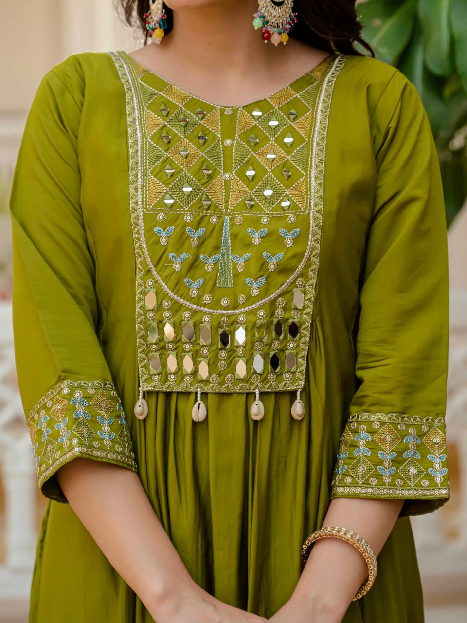 Lehenga Mart Designer Anarkali Suit Ready To Wear Kurta Pant With Dupatta For Women-Mehendi Green - Distacart