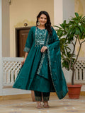 Lehenga Mart Designer Anarkali Suit Ready To Wear Kurta Pant With Dupatta For Women-Teal Green - Distacart