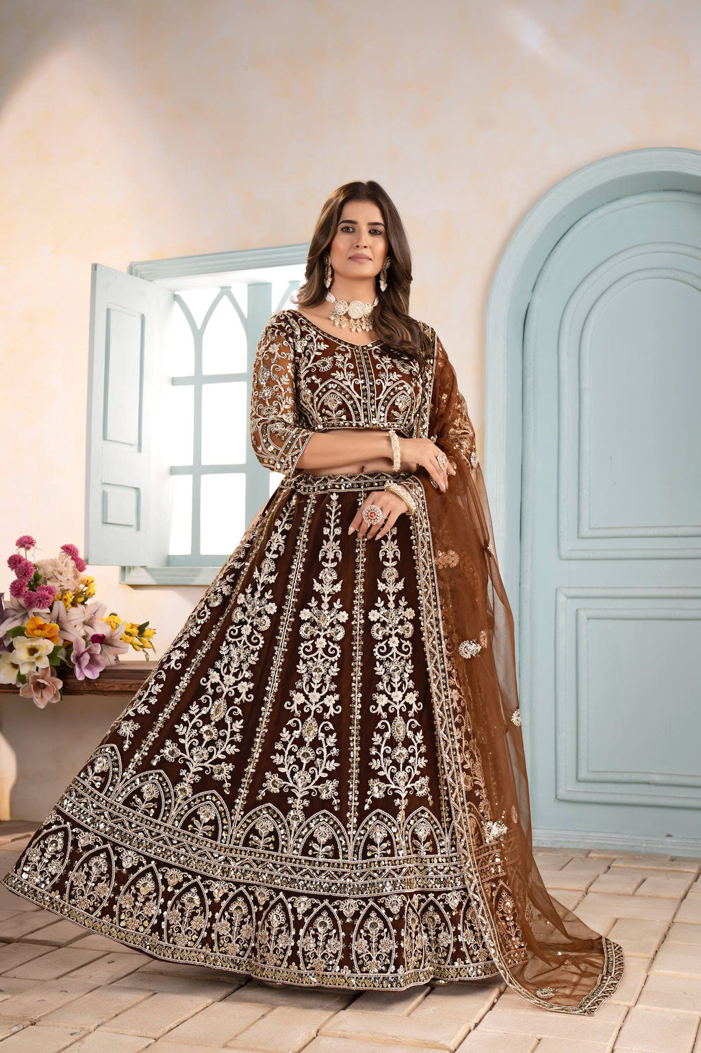Lehenga Mart Designer Bollywood Style Wedding Wear Lehenga Choli - Brown