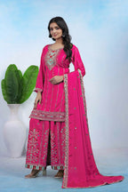 Joban Fashion Pink Silk Embroidered Sharara Set - Distacart