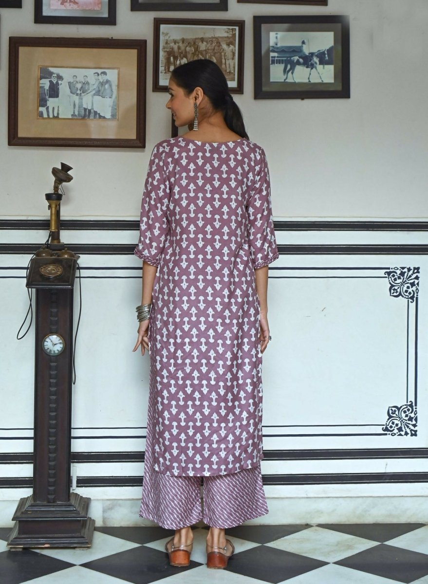 Aayaa Pure Muslin printed Kurti & Pant - purple