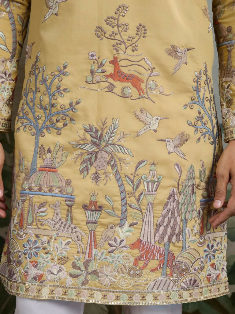 Vastranavya Yellow Exclusive Festival Wear Viscose Silk Thread & Sequence Embroidered Work Kurta