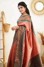 DEIANA'S Beautiful Designer Golden zari Soft Lichi Silk Saree - Peach