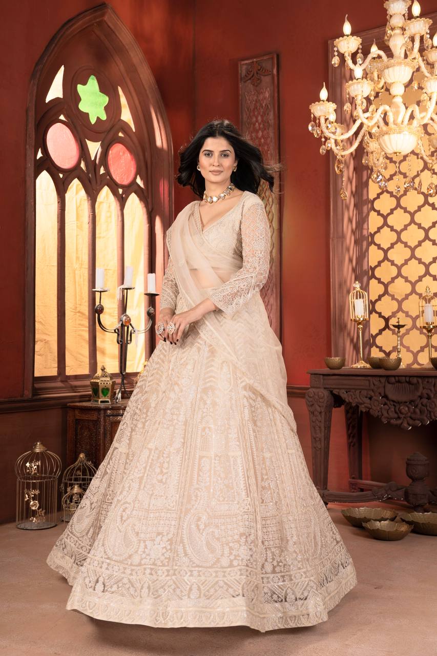 Lehenga Mart Designer Wedding Lehenga Choli For Women - Beige