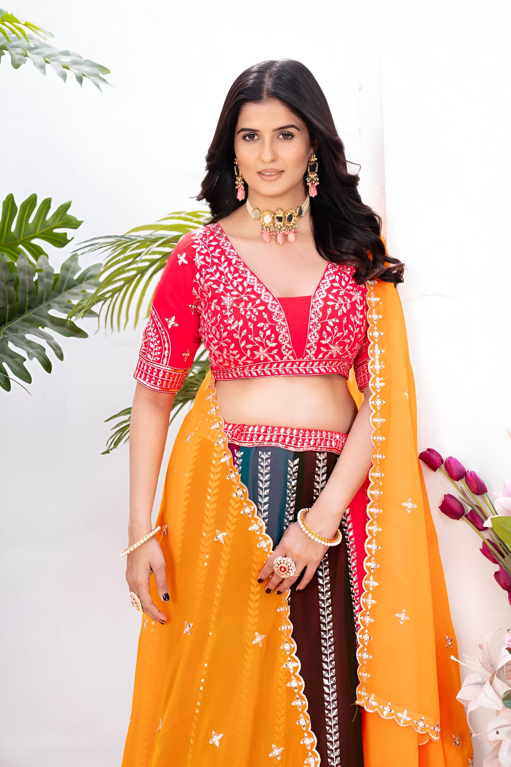 Lehenga Mart Multicolor Georgette Desigenr Wedding Lehnega Choli