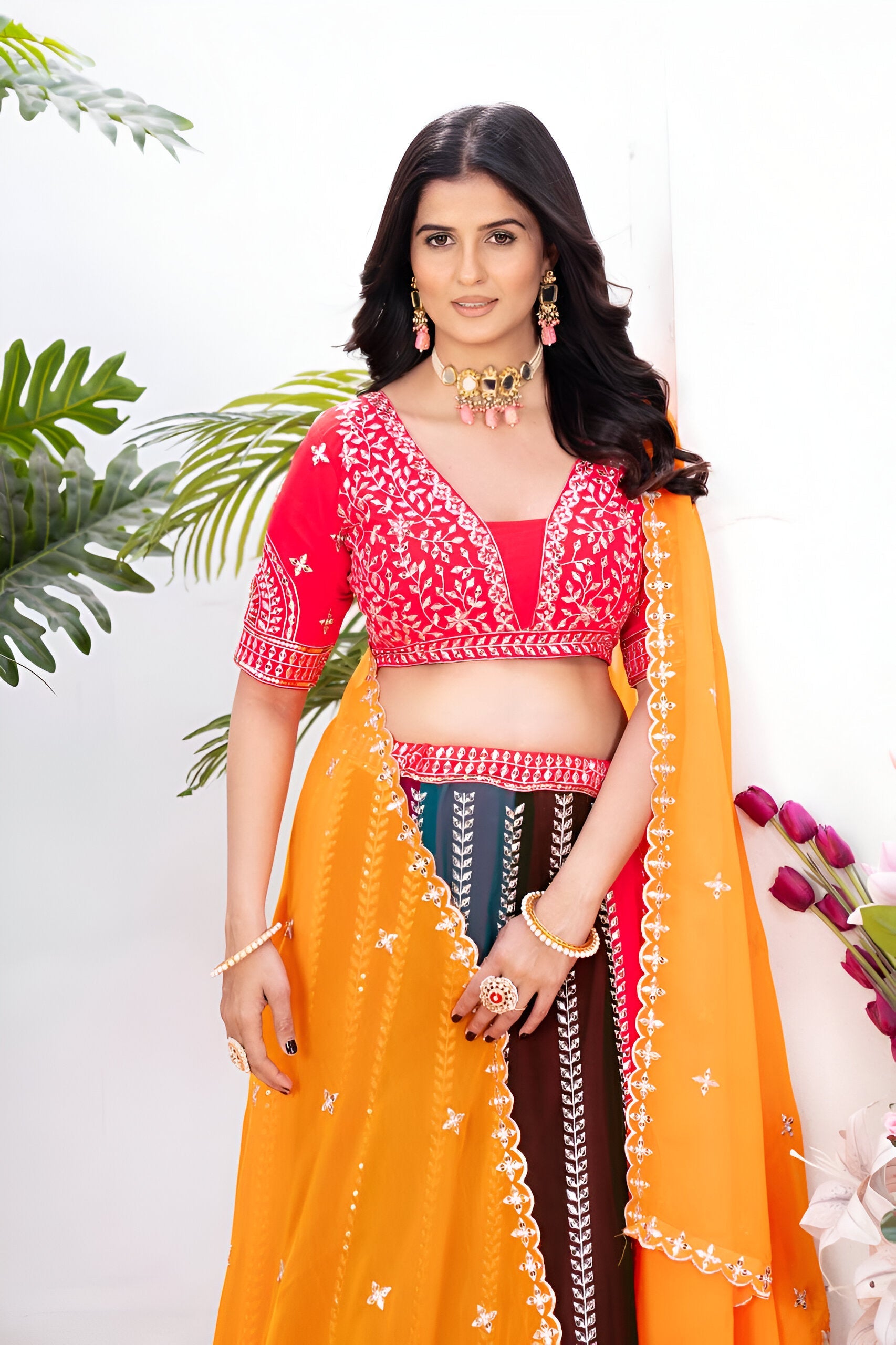 Lehenga Mart Multicolor Georgette Desigenr Wedding Lehnega Choli