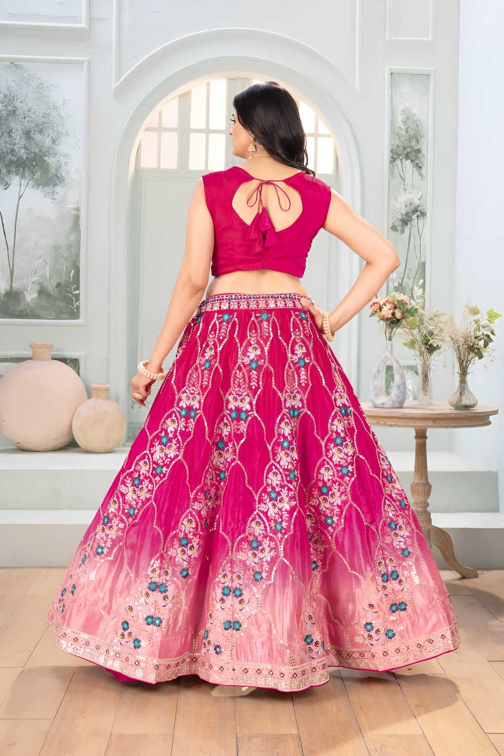 Lehenga Mart Pink Chinon  Desigenr Wedding Lehnega Choli