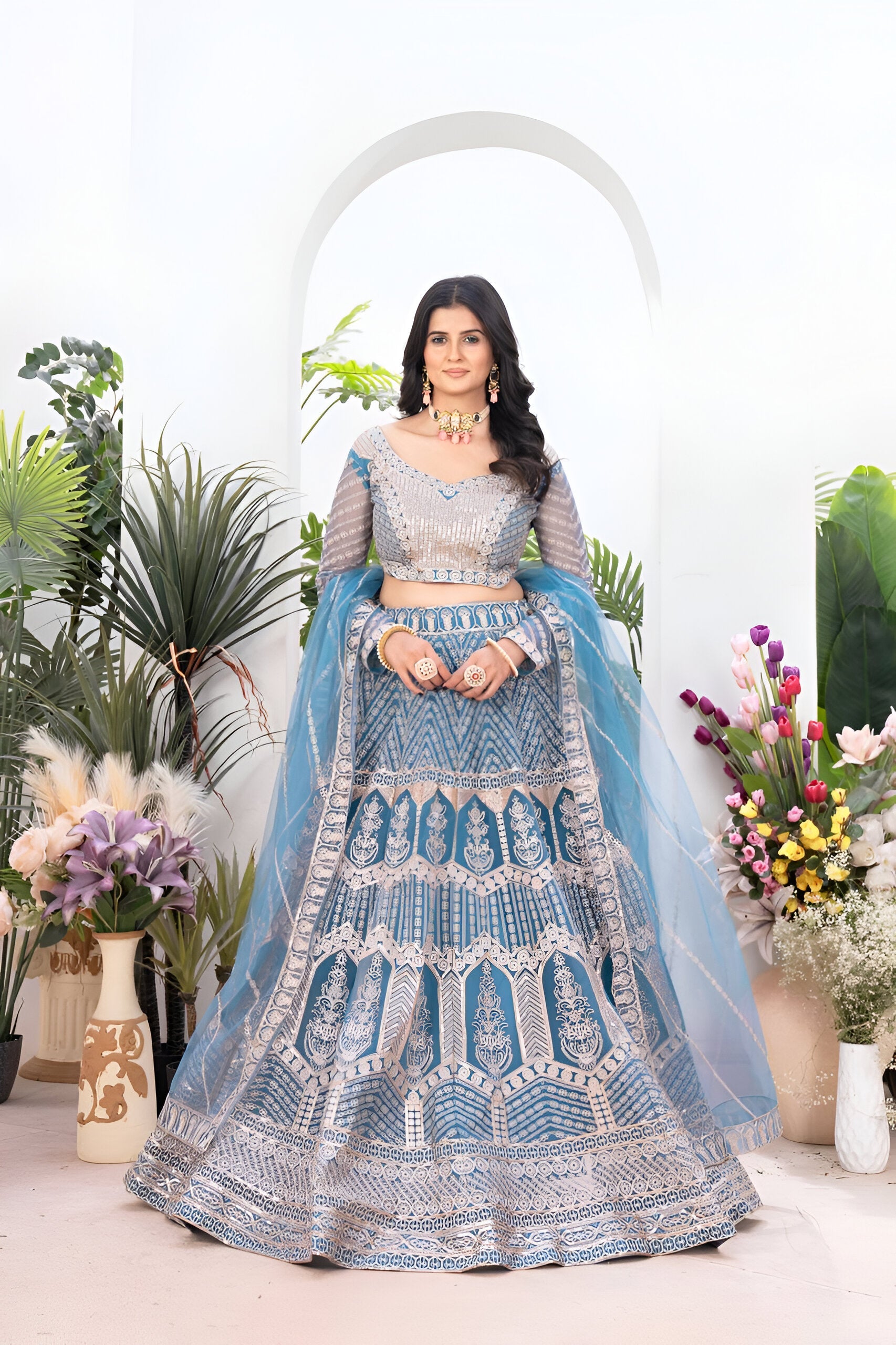 Lehenga Mart Designer Wedding Lehenga Choli For Women - Sky Blue