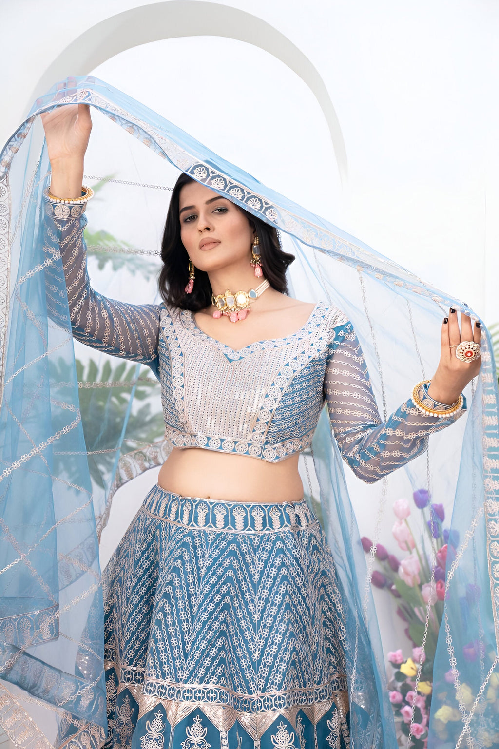 Lehenga Mart Designer Wedding Lehenga Choli For Women - Sky Blue