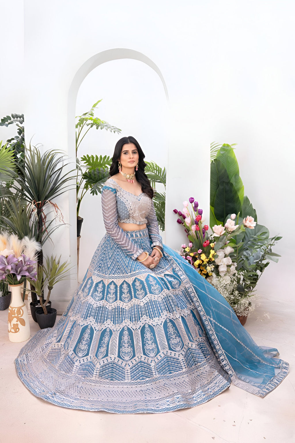 Lehenga Mart Designer Wedding Lehenga Choli For Women - Sky Blue