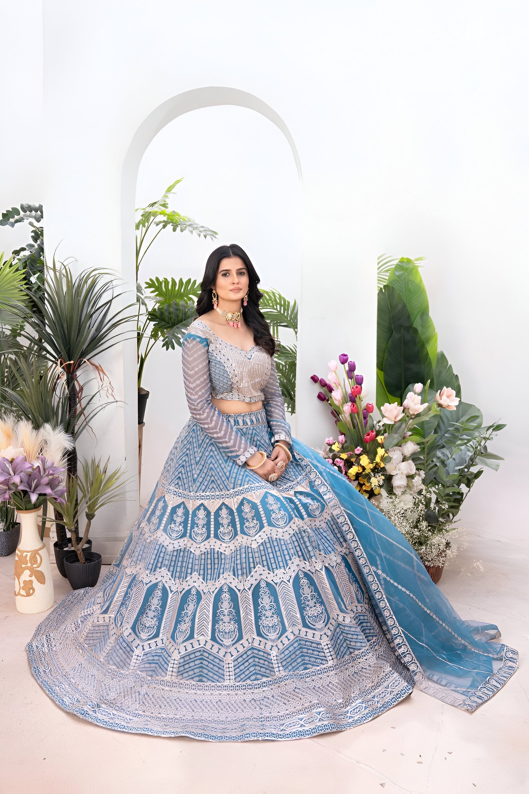 Lehenga Mart Designer Wedding Lehenga Choli For Women - Sky Blue