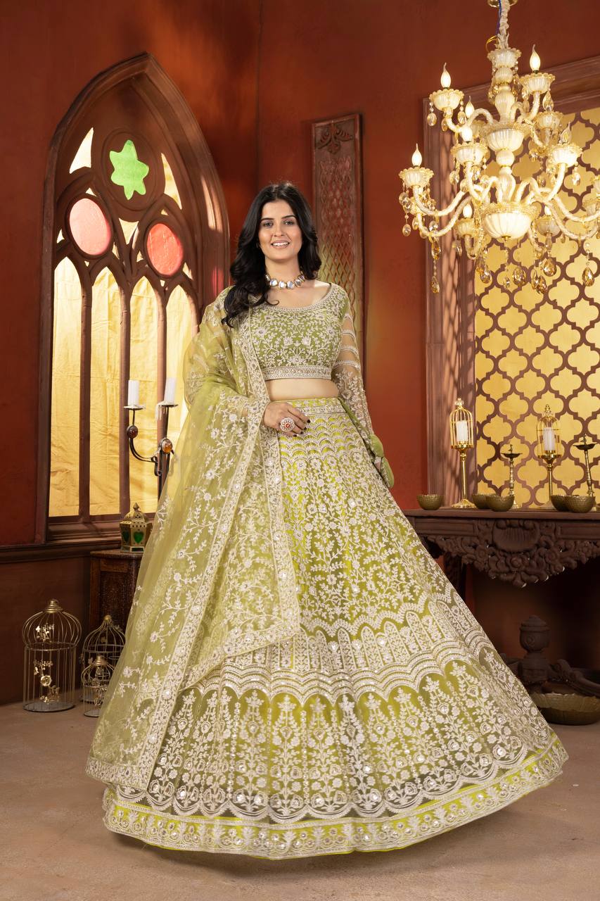 Lehenga Mart Designer Wedding Lehenga Choli For Women - Parrot Green