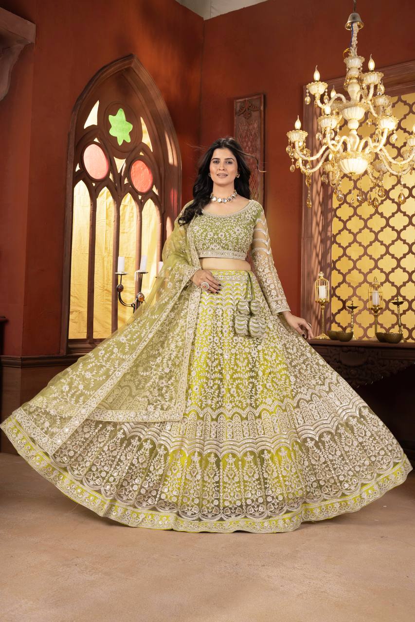 Lehenga Mart Designer Wedding Lehenga Choli For Women - Parrot Green