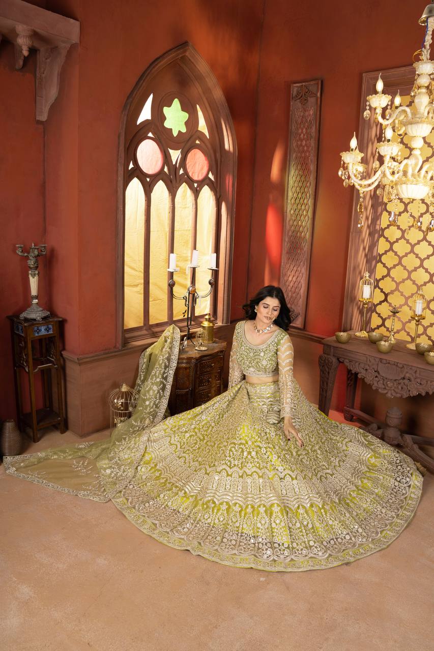 Lehenga Mart Designer Wedding Lehenga Choli For Women - Parrot Green