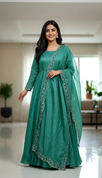 Lehenga Mart Premium Readymade Gown With Dupatta Set For Women-Bottle Green - Distacart