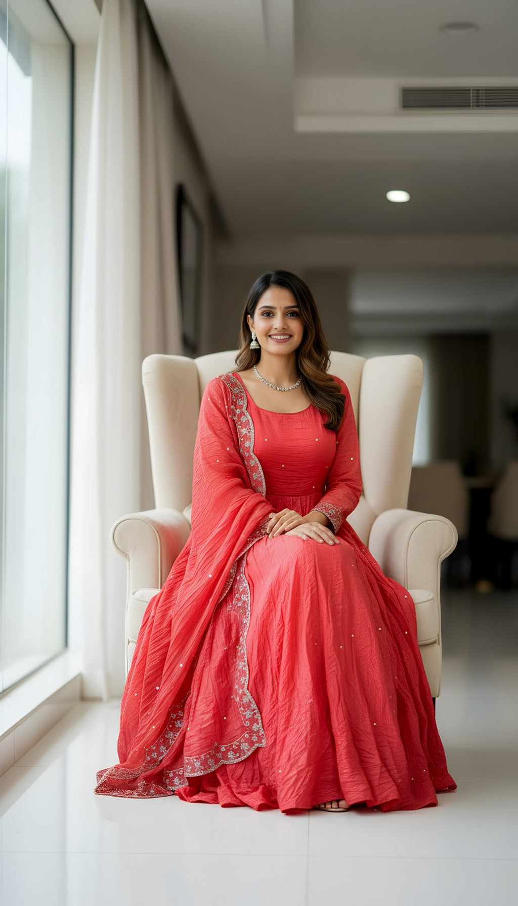 Lehenga Mart Premium Readymade Gown With Dupatta Set For Women-Coral pink - Distacart