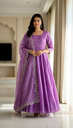 Lehenga Mart Premium Readymade Gown With Dupatta Set For Women-Lavender - Distacart