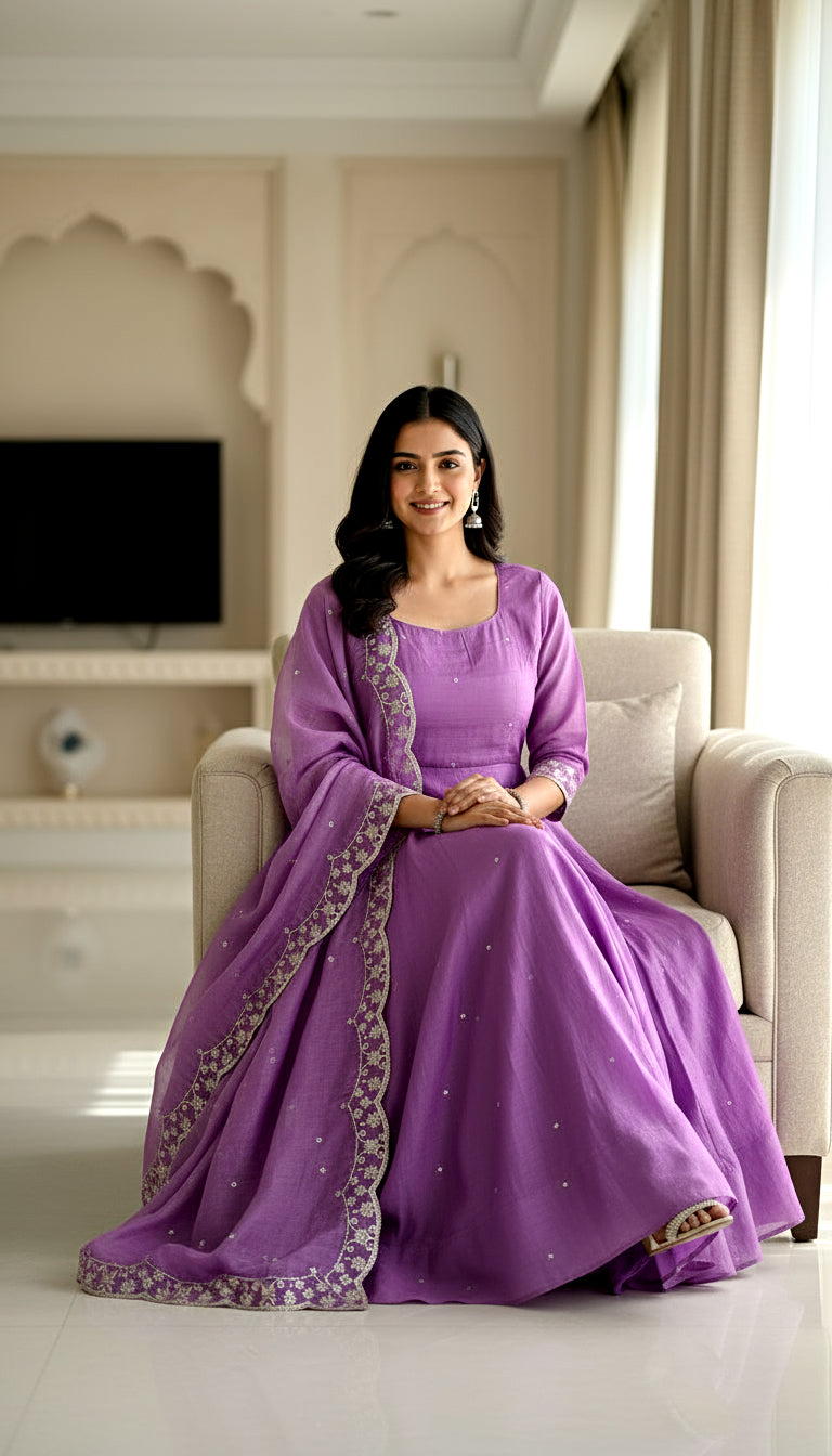Lehenga Mart Premium Readymade Gown With Dupatta Set For Women-Lavender - Distacart
