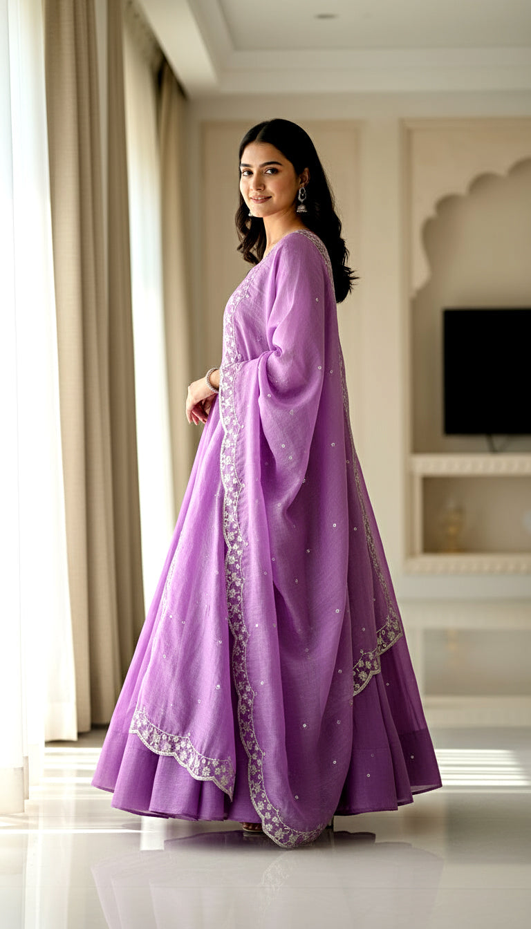 Lehenga Mart Premium Readymade Gown With Dupatta Set For Women-Lavender - Distacart