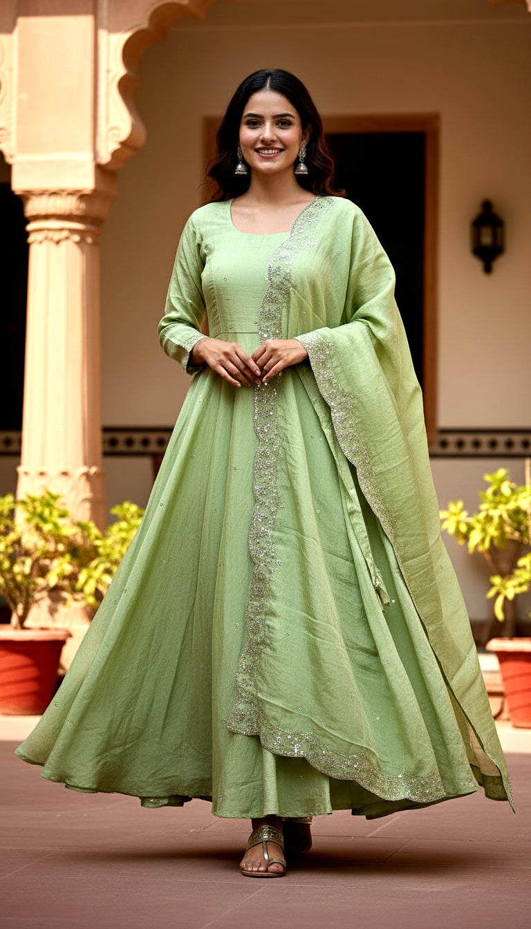 Lehenga Mart Premium Readymade Gown With Dupatta Set For Women-Pista - Distacart