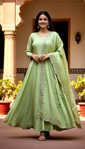 Lehenga Mart Premium Readymade Gown With Dupatta Set For Women-Pista - Distacart
