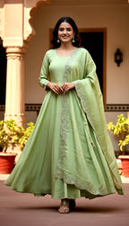 Lehenga Mart Premium Readymade Gown With Dupatta Set For Women-Pista - Distacart