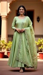 Lehenga Mart Premium Readymade Gown With Dupatta Set For Women-Pista - Distacart
