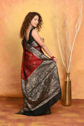 Very Much Indian Modal Silk Ajrakh Handblock Printed Natural Dyes With Designer Border Saree - Red