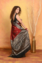Very Much Indian Modal Silk Ajrakh Handblock Printed Natural Dyes With Designer Border Saree - Red