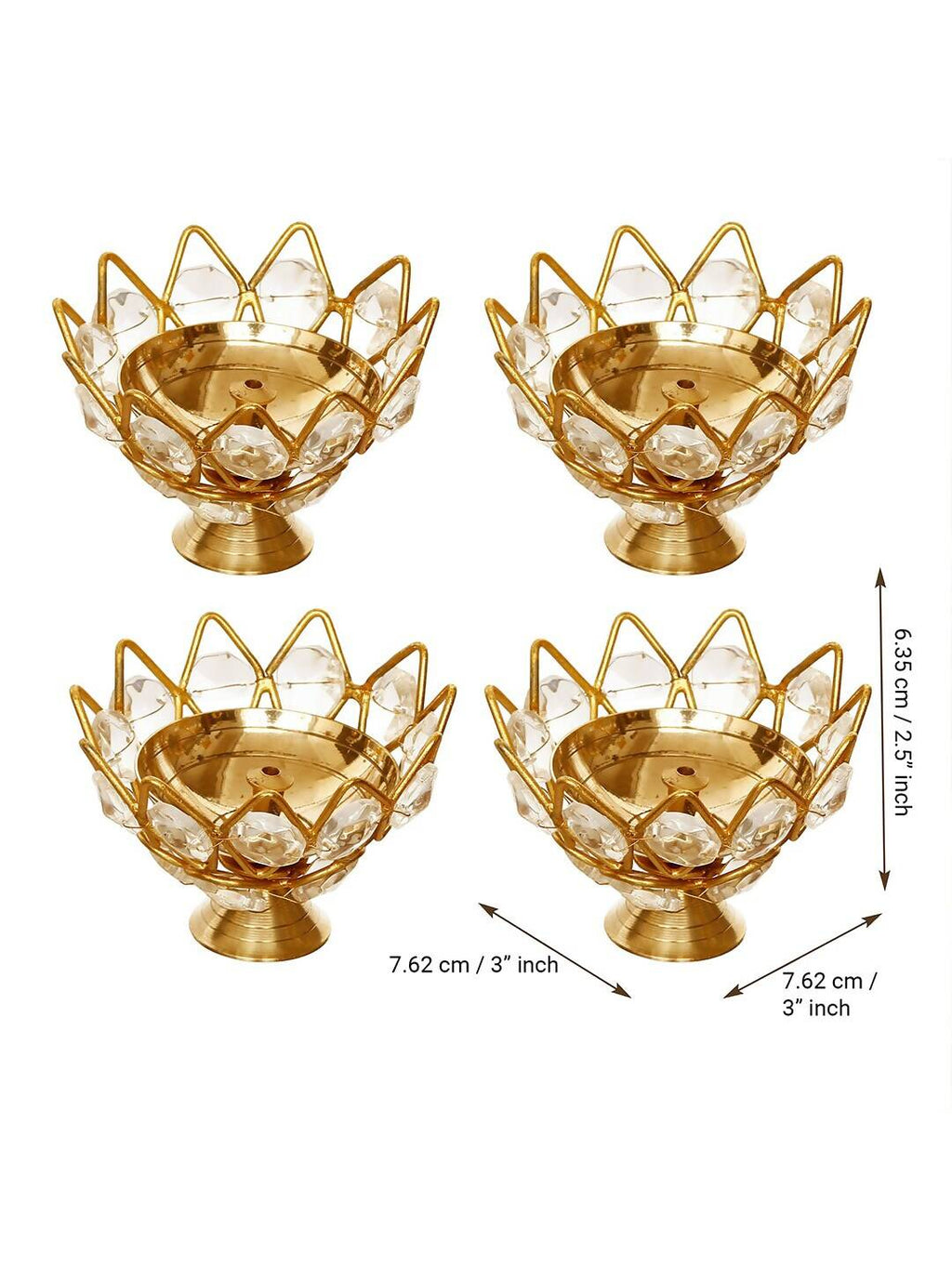 eCraftIndia Gold-Toned 2 Pieces Crystal Lotus Shape Brass Diyas