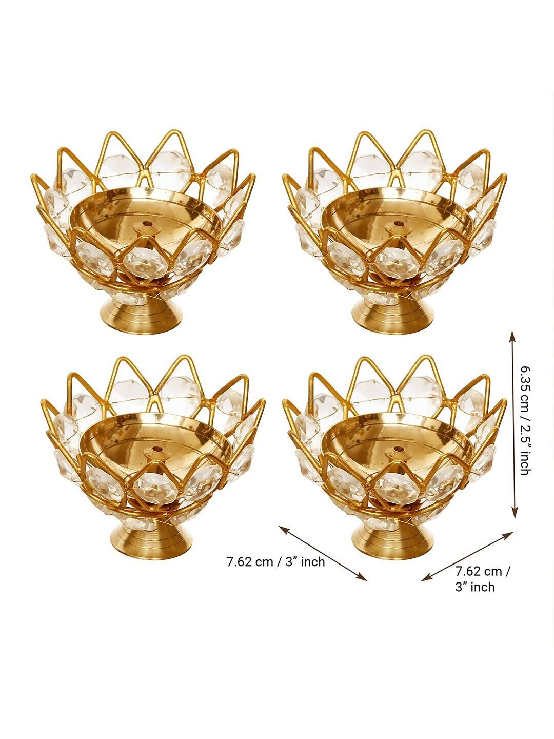 eCraftIndia Gold-Toned 2 Pieces Crystal Lotus Shape Brass Diyas
