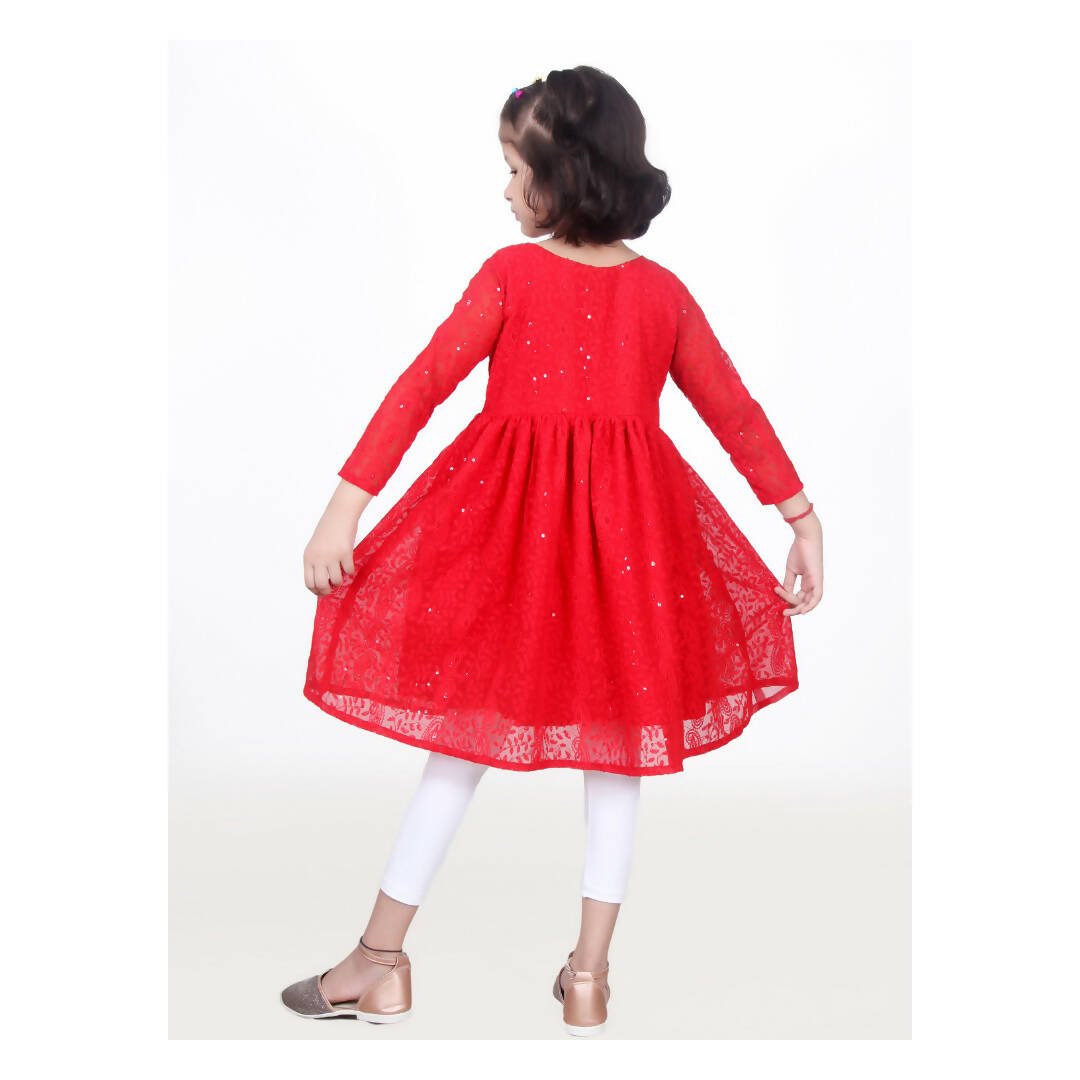 Akarshan viscose Lukhnowi Chikankari Anarkali kurta with Leggings - Red