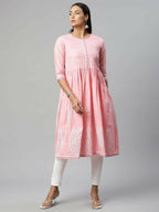 Ahalyaa Womens Pink Pure Cotton Printed Kurtas - Distacart