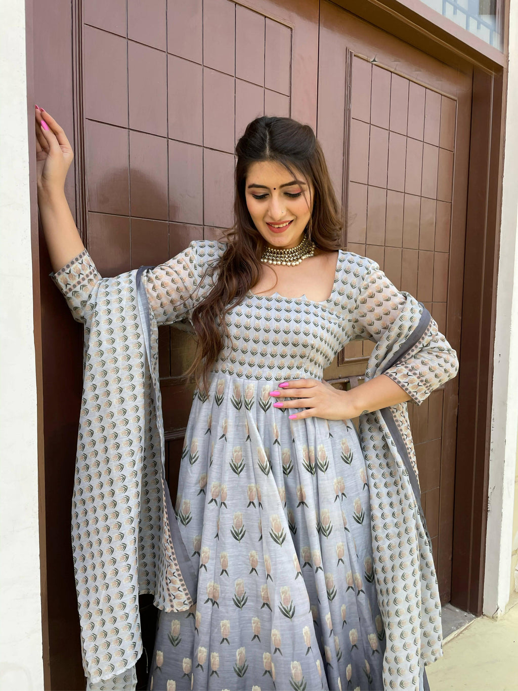 Partywear Designer Gray Chanderi Suit - Anbazaar - Distacart