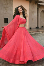 Jyoti Fashion Gajri Thread Embroidery Georgette Lehenga Choli with Dupatta