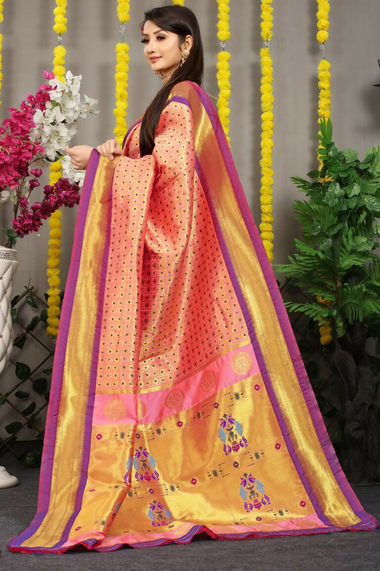 Jyoti Fashion Women's Baby Pink Banarasi Silk Zari Woven Saree with Blouse