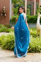 Vastranavya Firozi Embroidery Work Shimmer Chiffon Saree with Unstitched Blouse - Distacart