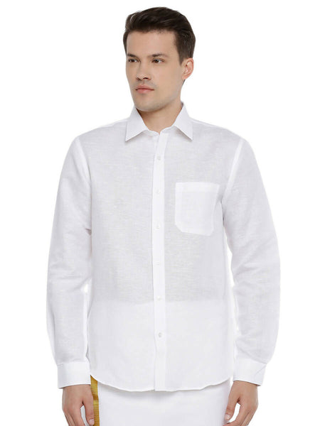 Ramraj Cotton Linen Mens Full Sleeve White Shirt Plus Size - RR Linen