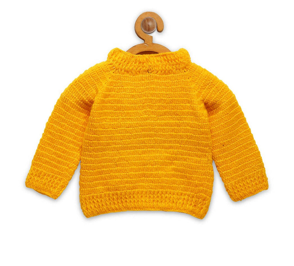 Chutput Kids Woollen Hand Knitted Cat Design Sweater - Yellow