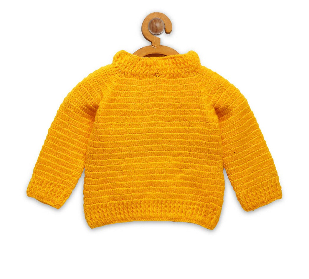 Chutput Kids Woollen Hand Knitted Cat Design Sweater - Yellow