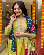 The52 Lemons Women's Gorgeous Embroidered Viscose Chanderi Fabric Straight Kurta Pant with Dupatta Set - Distacart